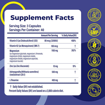 Magnesium Complex for Women & Men 1100mg, 7-in-1 Magnesium Supplement with Ashwagandha & L-Theanine for Calm & Sleep Support, High Absorption, Vegan 120 Capsules - dailyvitalstore