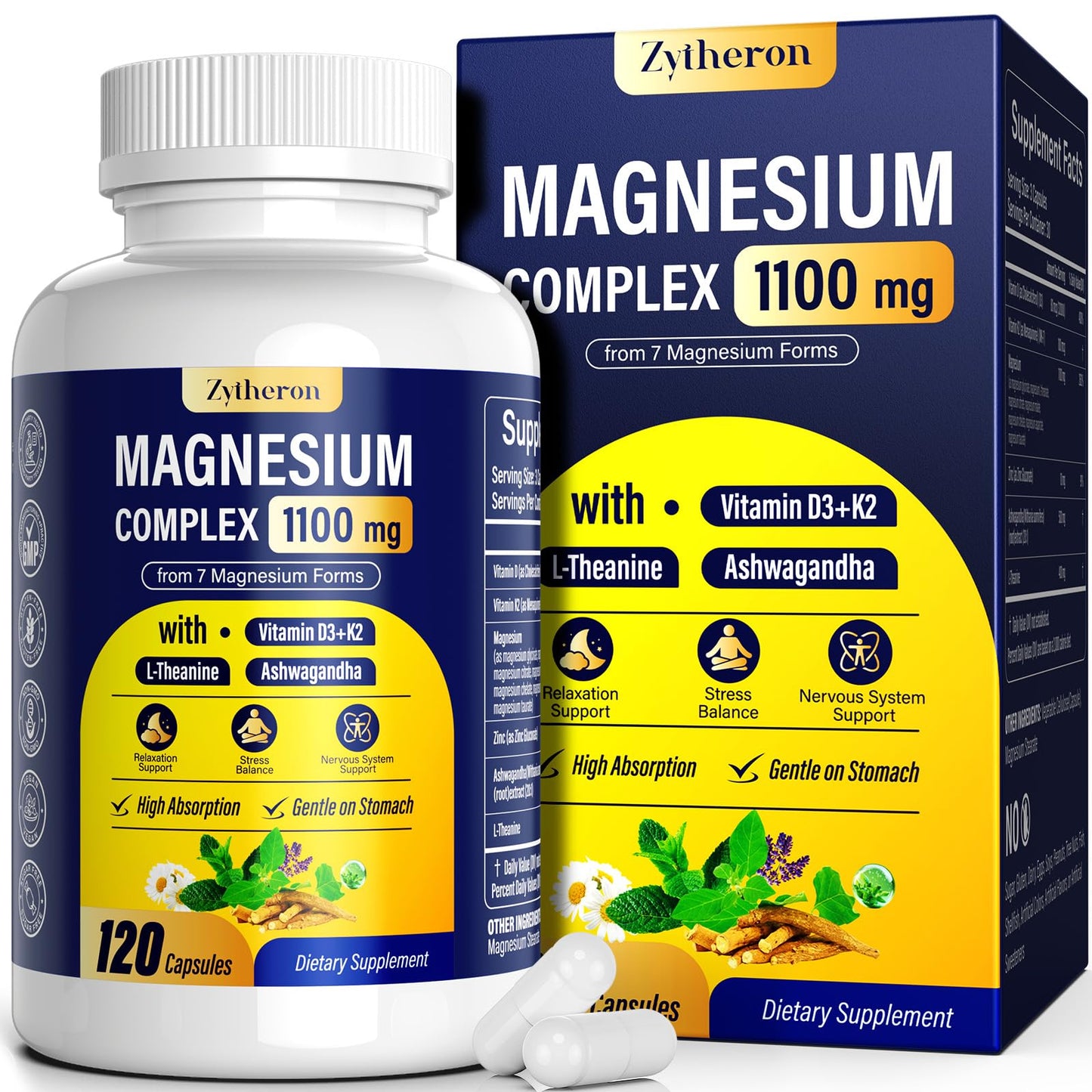 Magnesium Complex for Women & Men 1100mg, 7-in-1 Magnesium Supplement with Ashwagandha & L-Theanine for Calm & Sleep Support, High Absorption, Vegan 120 Capsules - dailyvitalstore