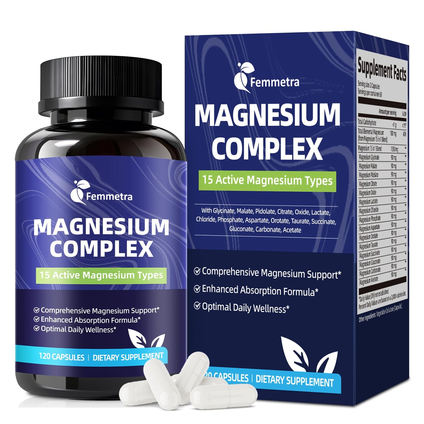 Magnesium Complex for Women Men 1350mg 15 in 1 Pure Magnesium Supplement, with High Absorption Chelated Magnesium Glycinate Citrate Malate & More for Muscle, Heart, Sleep & Bone Support, Vegan 60 Days - dailyvitalstore