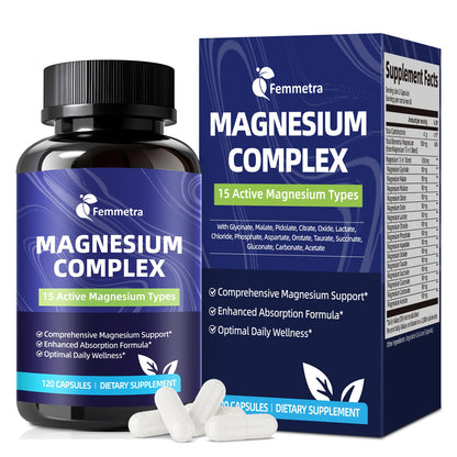 Magnesium Complex for Women Men 1350mg 15 in 1 Pure Magnesium Supplement, with High Absorption Chelated Magnesium Glycinate Citrate Malate & More for Muscle, Heart, Sleep & Bone Support, Vegan 60 Days - dailyvitalstore