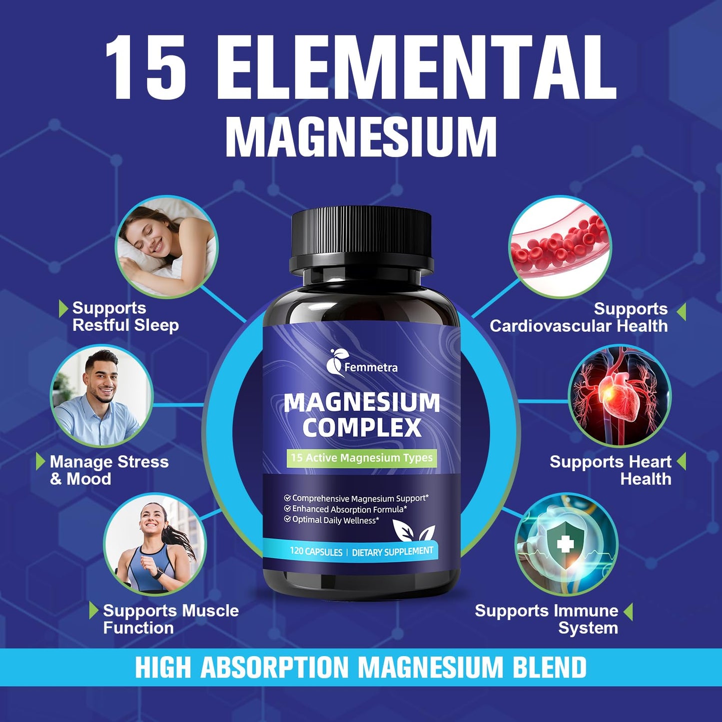 Magnesium Complex for Women Men 1350mg 15 in 1 Pure Magnesium Supplement, with High Absorption Chelated Magnesium Glycinate Citrate Malate & More for Muscle, Heart, Sleep & Bone Support, Vegan 60 Days - dailyvitalstore