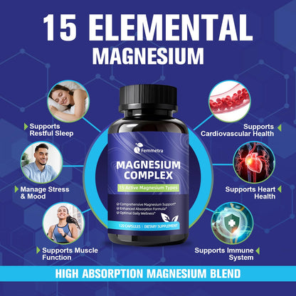 Magnesium Complex for Women Men 1350mg 15 in 1 Pure Magnesium Supplement, with High Absorption Chelated Magnesium Glycinate Citrate Malate & More for Muscle, Heart, Sleep & Bone Support, Vegan 60 Days - dailyvitalstore