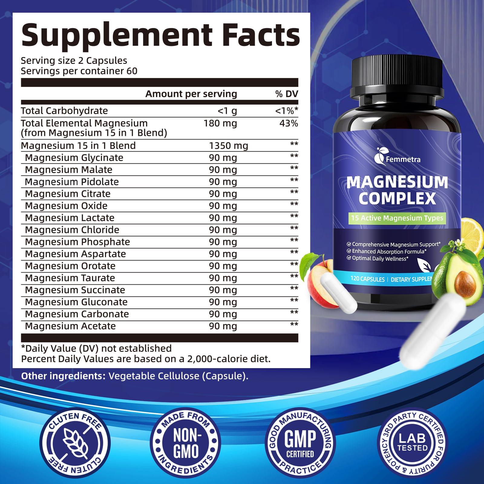 Magnesium Complex for Women Men 1350mg 15 in 1 Pure Magnesium Supplement, with High Absorption Chelated Magnesium Glycinate Citrate Malate & More for Muscle, Heart, Sleep & Bone Support, Vegan 60 Days - dailyvitalstore