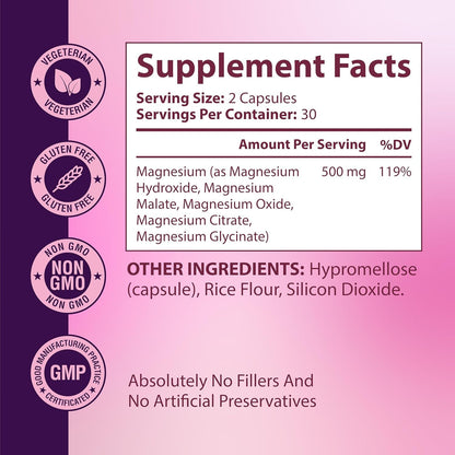 Magnesium Complex for Women – Spectrum 5-Form Magnesium Complex (500 mg), High Absorption Glycinate, Citrate, Oxide & Malate – Vegan, Non-GMO Supports Sleep, Energy, Hormone & Bone – 60 Capsules - dailyvitalstore