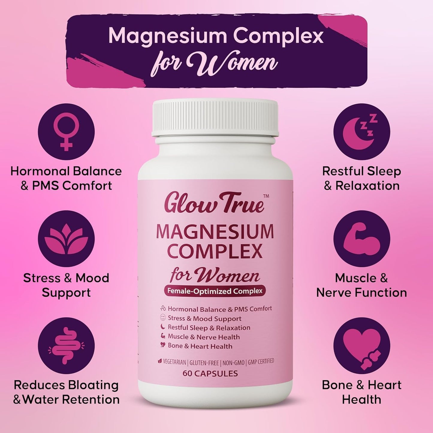 Magnesium Complex for Women – Spectrum 5-Form Magnesium Complex (500 mg), High Absorption Glycinate, Citrate, Oxide & Malate – Vegan, Non-GMO Supports Sleep, Energy, Hormone & Bone – 60 Capsules - dailyvitalstore