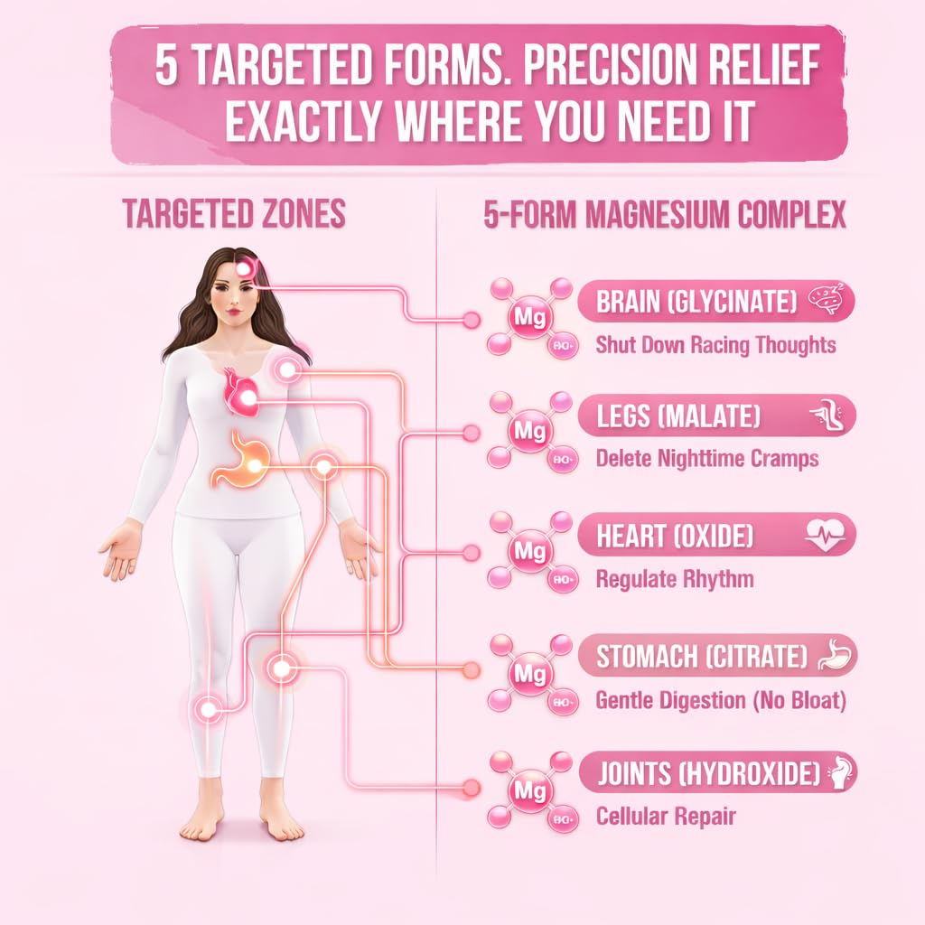 Magnesium Complex for Women – Spectrum 5-Form Magnesium Complex (500 mg), High Absorption Glycinate, Citrate, Oxide & Malate – Vegan, Non-GMO Supports Sleep, Energy, Hormone & Bone – 60 Capsules - dailyvitalstore