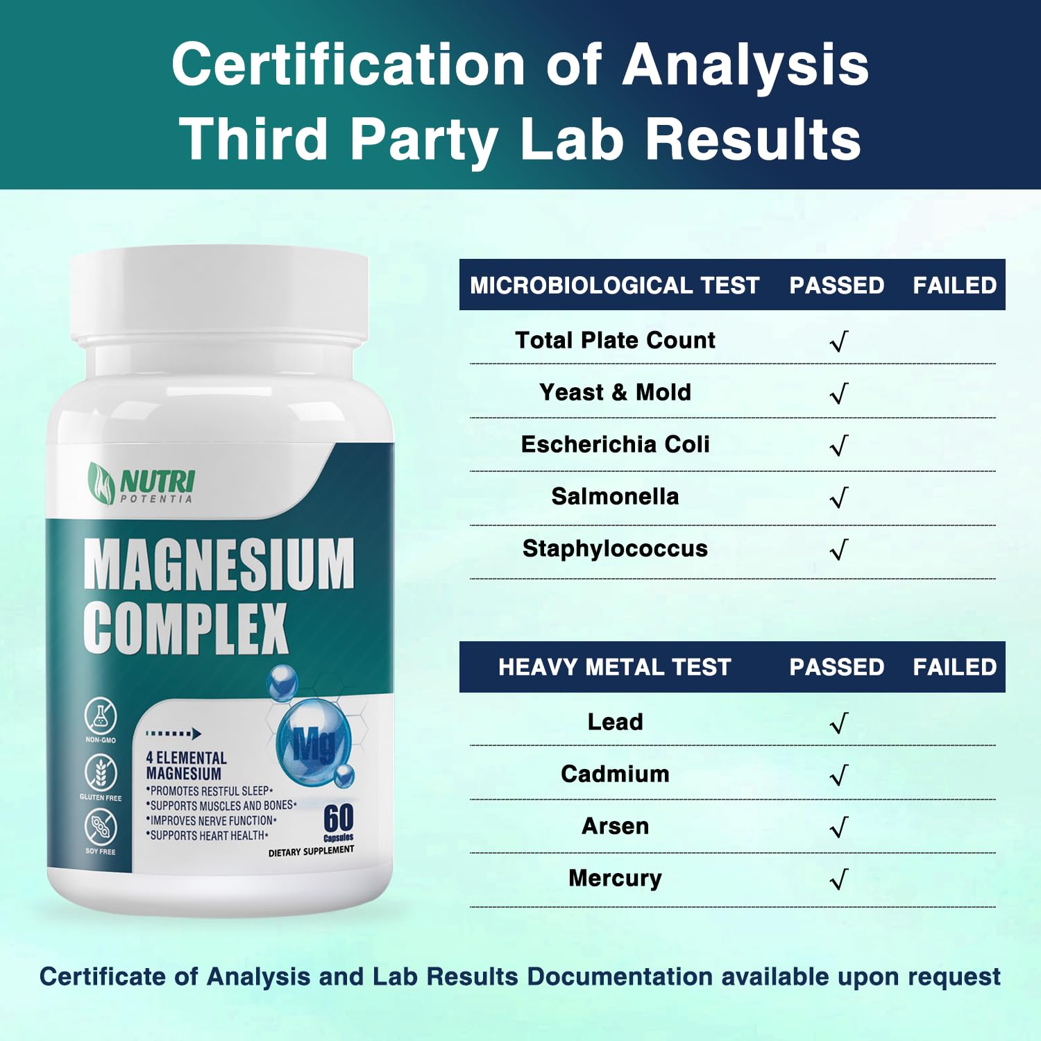 Magnesium Complex for Women&Men,With Glycinate Malate Citrate Taurate.Support for Sleep,Stress Relief,Cognitive Function,Magnesium Supplement 500mg,Third-Party Tested(Made & Tested in USA)-60 Capsules - dailyvitalstore