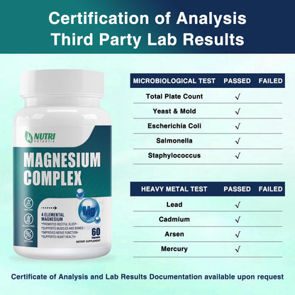 Magnesium Complex for Women&Men,With Glycinate Malate Citrate Taurate.Support for Sleep,Stress Relief,Cognitive Function,Magnesium Supplement 500mg,Third-Party Tested(Made & Tested in USA)-60 Capsules - dailyvitalstore