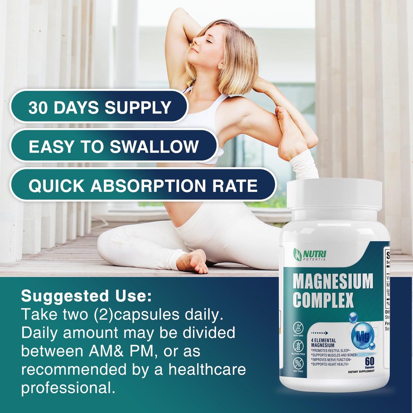 Magnesium Complex for Women&Men,With Glycinate Malate Citrate Taurate.Support for Sleep,Stress Relief,Cognitive Function,Magnesium Supplement 500mg,Third-Party Tested(Made & Tested in USA)-60 Capsules - dailyvitalstore