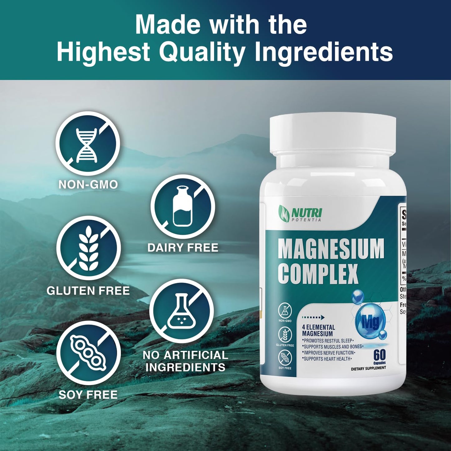 Magnesium Complex for Women&Men,With Glycinate Malate Citrate Taurate.Support for Sleep,Stress Relief,Cognitive Function,Magnesium Supplement 500mg,Third-Party Tested(Made & Tested in USA)-60 Capsules - dailyvitalstore