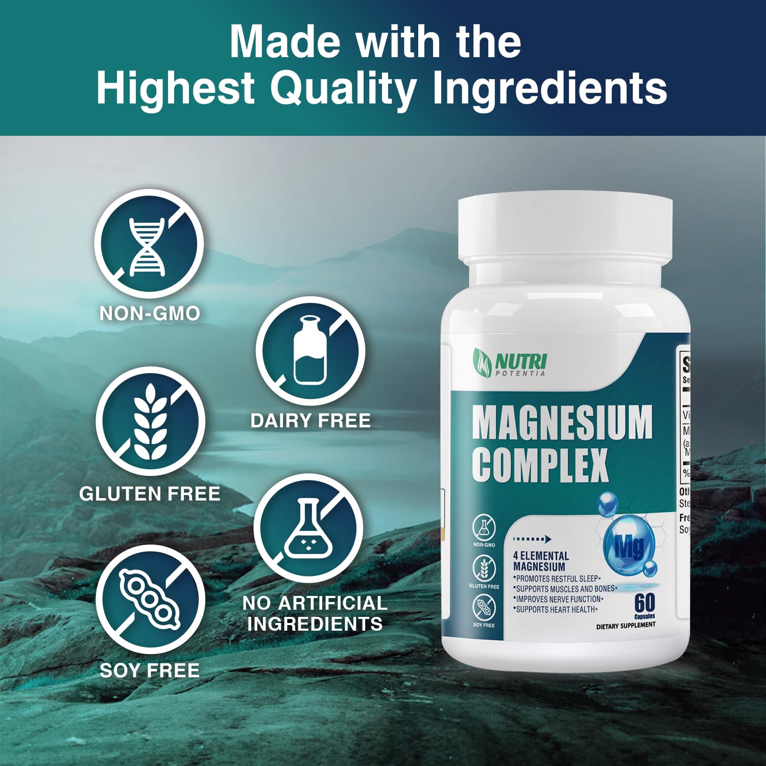 Magnesium Complex for Women&Men,With Glycinate Malate Citrate Taurate.Support for Sleep,Stress Relief,Cognitive Function,Magnesium Supplement 500mg,Third-Party Tested(Made & Tested in USA)-60 Capsules - dailyvitalstore