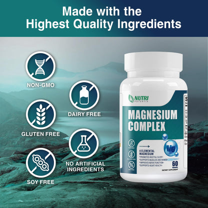 Magnesium Complex for Women&Men,With Glycinate Malate Citrate Taurate.Support for Sleep,Stress Relief,Cognitive Function,Magnesium Supplement 500mg,Third-Party Tested(Made & Tested in USA)-60 Capsules - dailyvitalstore