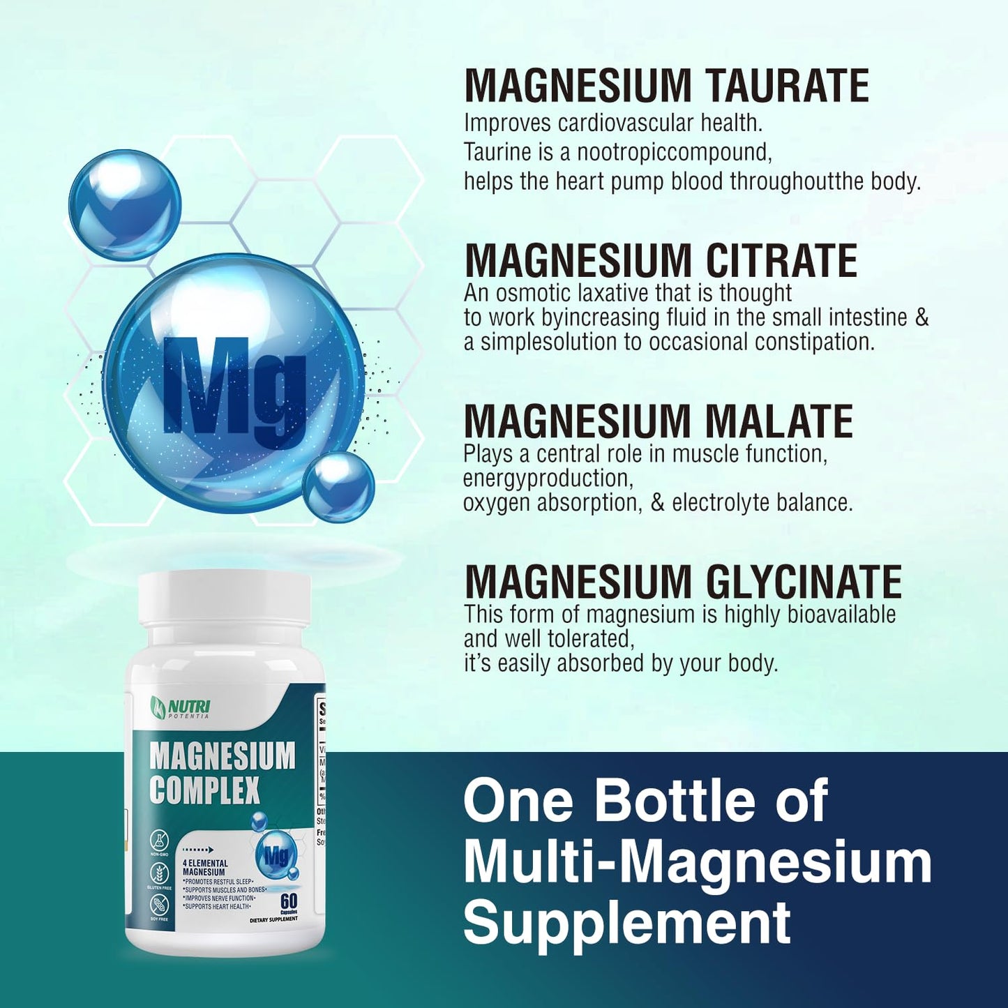 Magnesium Complex for Women&Men,With Glycinate Malate Citrate Taurate.Support for Sleep,Stress Relief,Cognitive Function,Magnesium Supplement 500mg,Third-Party Tested(Made & Tested in USA)-60 Capsules - dailyvitalstore