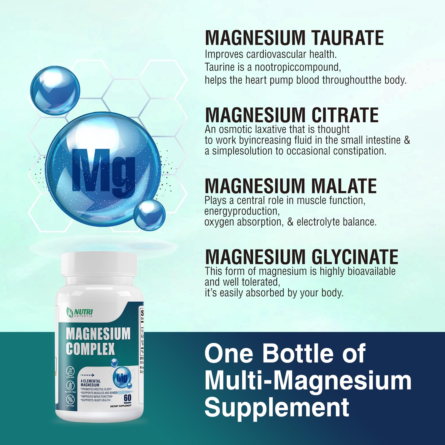 Magnesium Complex for Women&Men,With Glycinate Malate Citrate Taurate.Support for Sleep,Stress Relief,Cognitive Function,Magnesium Supplement 500mg,Third-Party Tested(Made & Tested in USA)-60 Capsules - dailyvitalstore