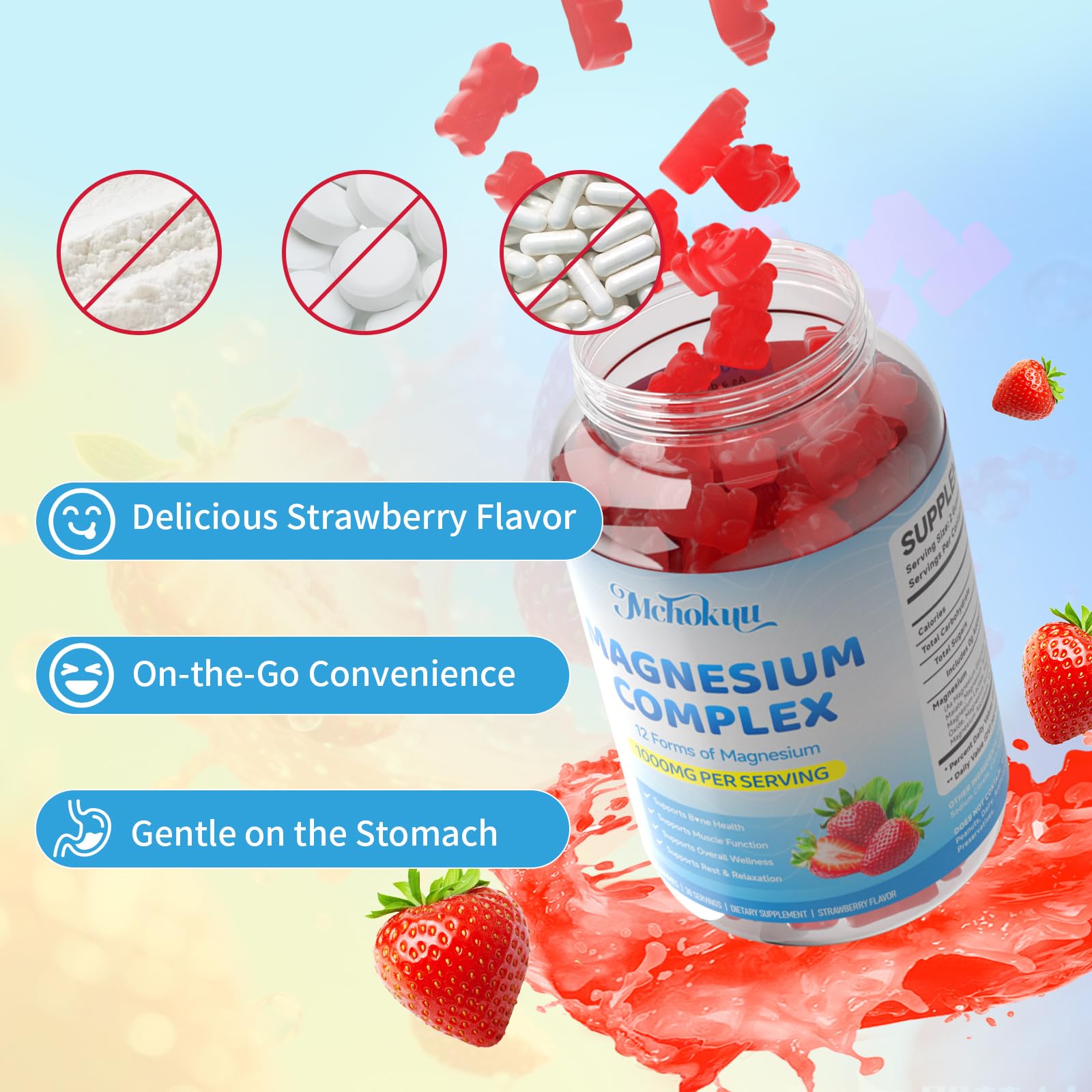 Magnesium Complex Gummies 1000mg | 12-in-1 Magnesium Complex Supplement with Glycinate, Citrate, Malate & Taurate Supports Muscle Function, Bone Health, Rest & Relaxation – Strawberry Flavor, 60 Count - dailyvitalstore