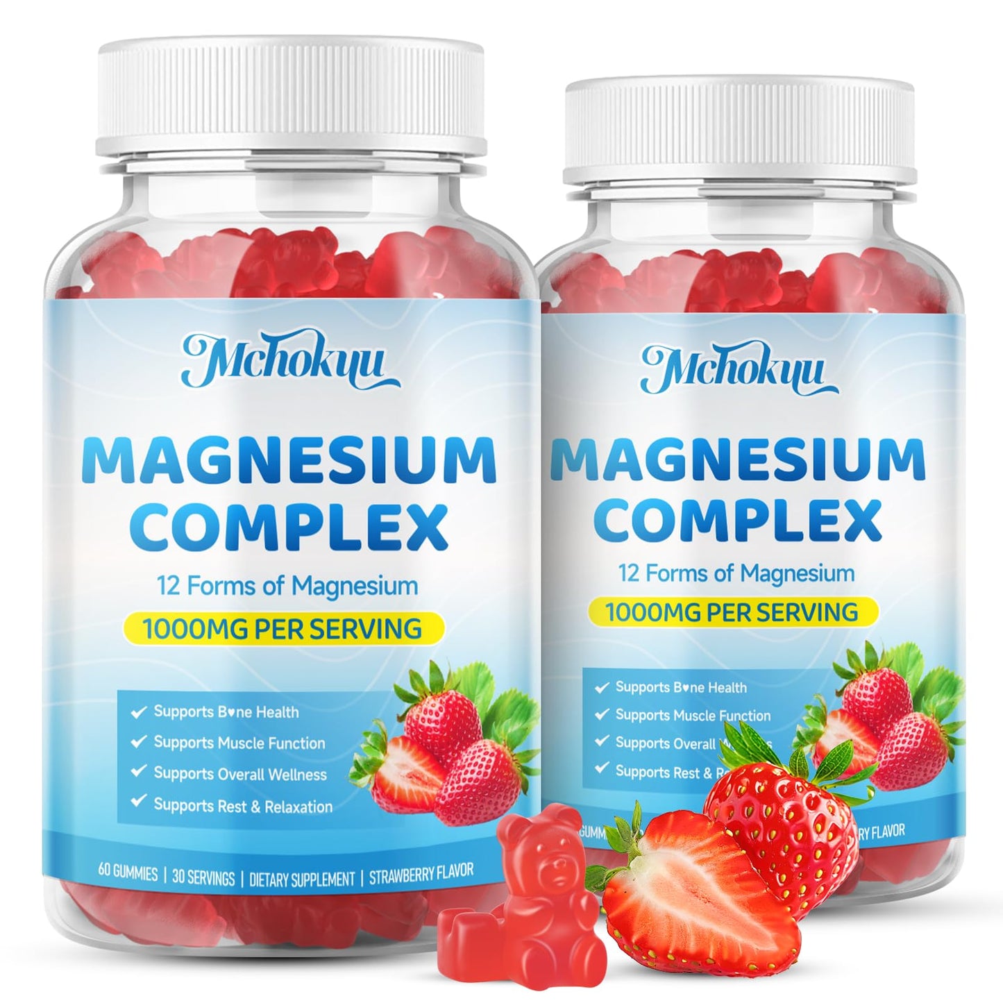 Magnesium Complex Gummies 1000mg | 12-in-1 Magnesium Complex Supplement with Glycinate, Citrate, Malate & Taurate Supports Muscle Function, Bone Health, Rest & Relaxation – Strawberry Flavor, 60 Count - dailyvitalstore