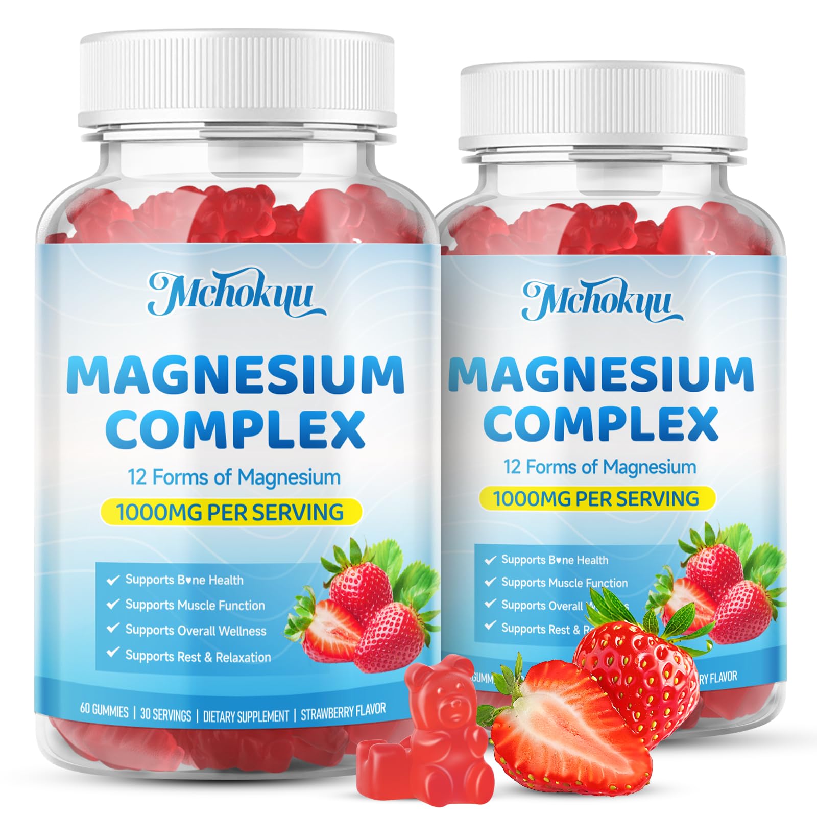 Magnesium Complex Gummies 1000mg | 12-in-1 Magnesium Complex Supplement with Glycinate, Citrate, Malate & Taurate Supports Muscle Function, Bone Health, Rest & Relaxation – Strawberry Flavor, 60 Count - dailyvitalstore