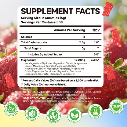 Magnesium Complex Gummies 1000mg | 12-in-1 Magnesium Complex Supplement with Glycinate, Citrate, Malate & Taurate Supports Muscle Function, Bone Health, Rest & Relaxation – Strawberry Flavor, 60 Count - dailyvitalstore