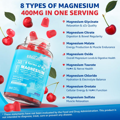 Magnesium Complex Gummies 400mg | as 8 Forms of Magnesium Glycinate, Malate, Citrate, Taurate, Oxide & More | w/Ashwagandha Extract, D3 & B12 Supports for Calm, Zzz, Mood, Muscle Cramp - Vegan 120Cts - dailyvitalstore