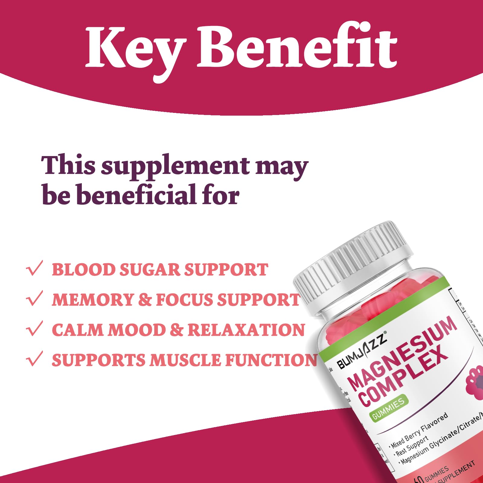 Magnesium Complex Gummies 800mg - 60 Counts Magnesium Glycinate&Citrate&Malate Gummy for Rest Muscle Function - dailyvitalstore