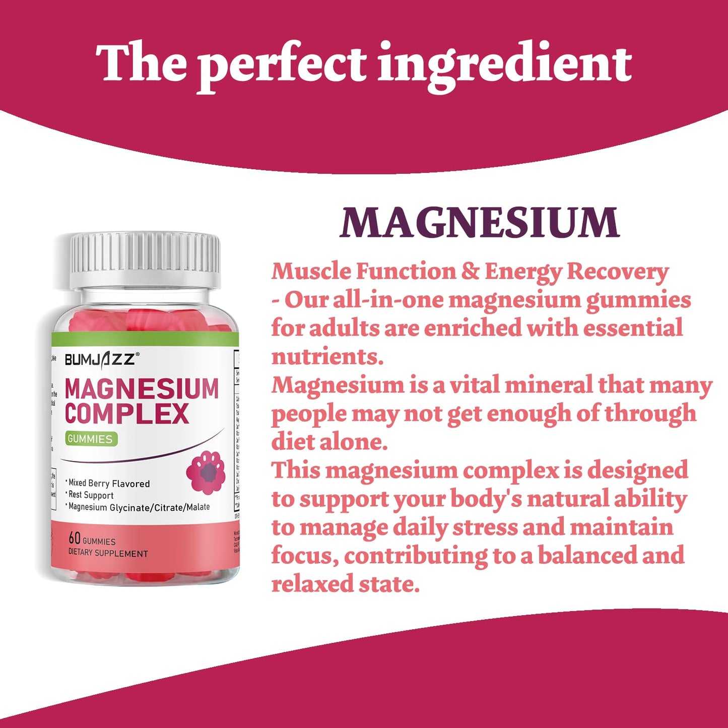 Magnesium Complex Gummies 800mg - 60 Counts Magnesium Glycinate&Citrate&Malate Gummy for Rest Muscle Function - dailyvitalstore