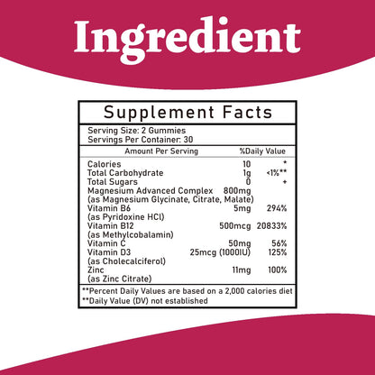 Magnesium Complex Gummies 800mg - 60 Counts Magnesium Glycinate&Citrate&Malate Gummy for Rest Muscle Function - dailyvitalstore