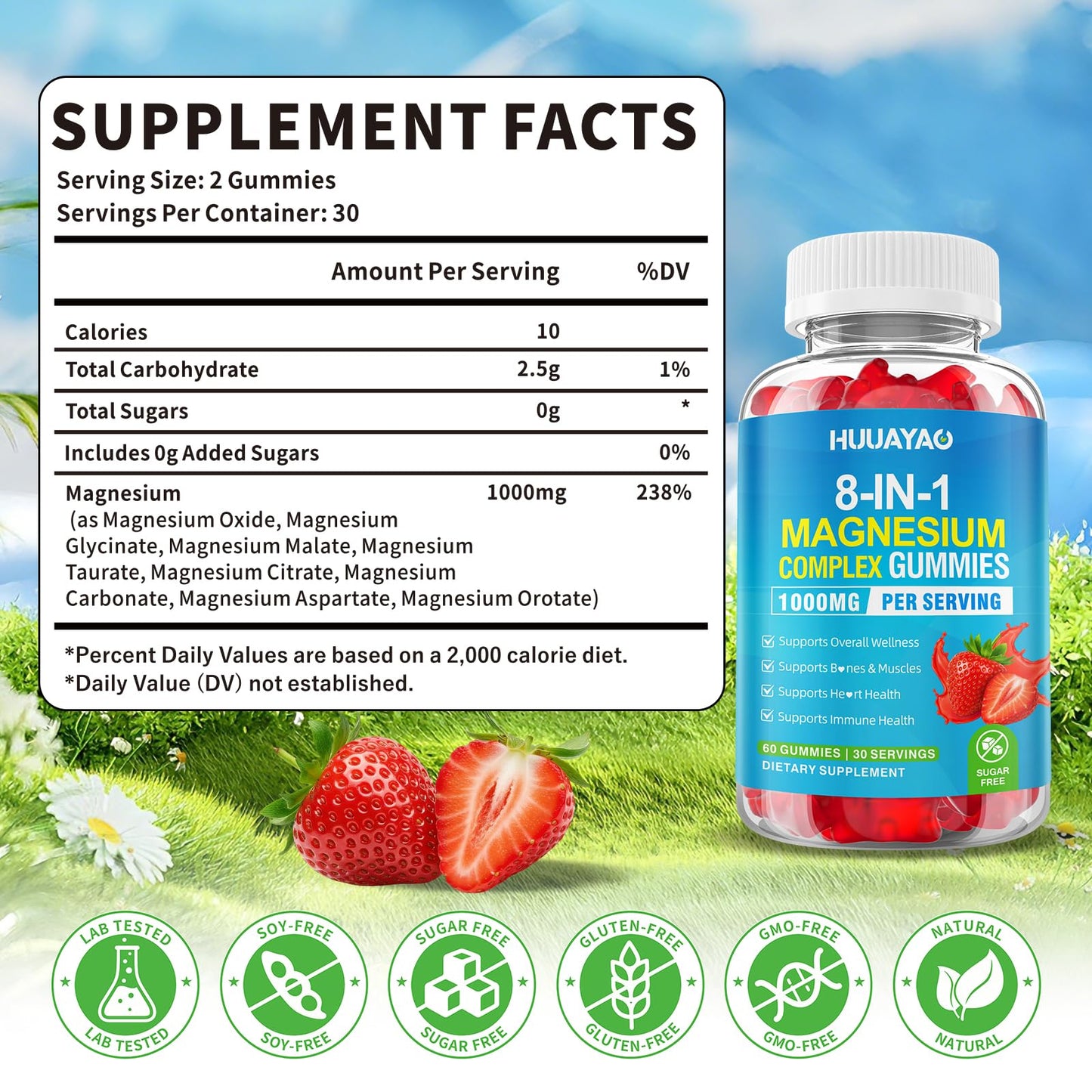 Magnesium Complex Gummies for Women Men 8 in 1, Magnesium Glycinate, Citrate, Malate, Taurate, Supports Bones, Muscle, Nerve Health, Sugar-Free, Vegan Non-GMO, Strawberry Flavor, 120 Count - dailyvitalstore