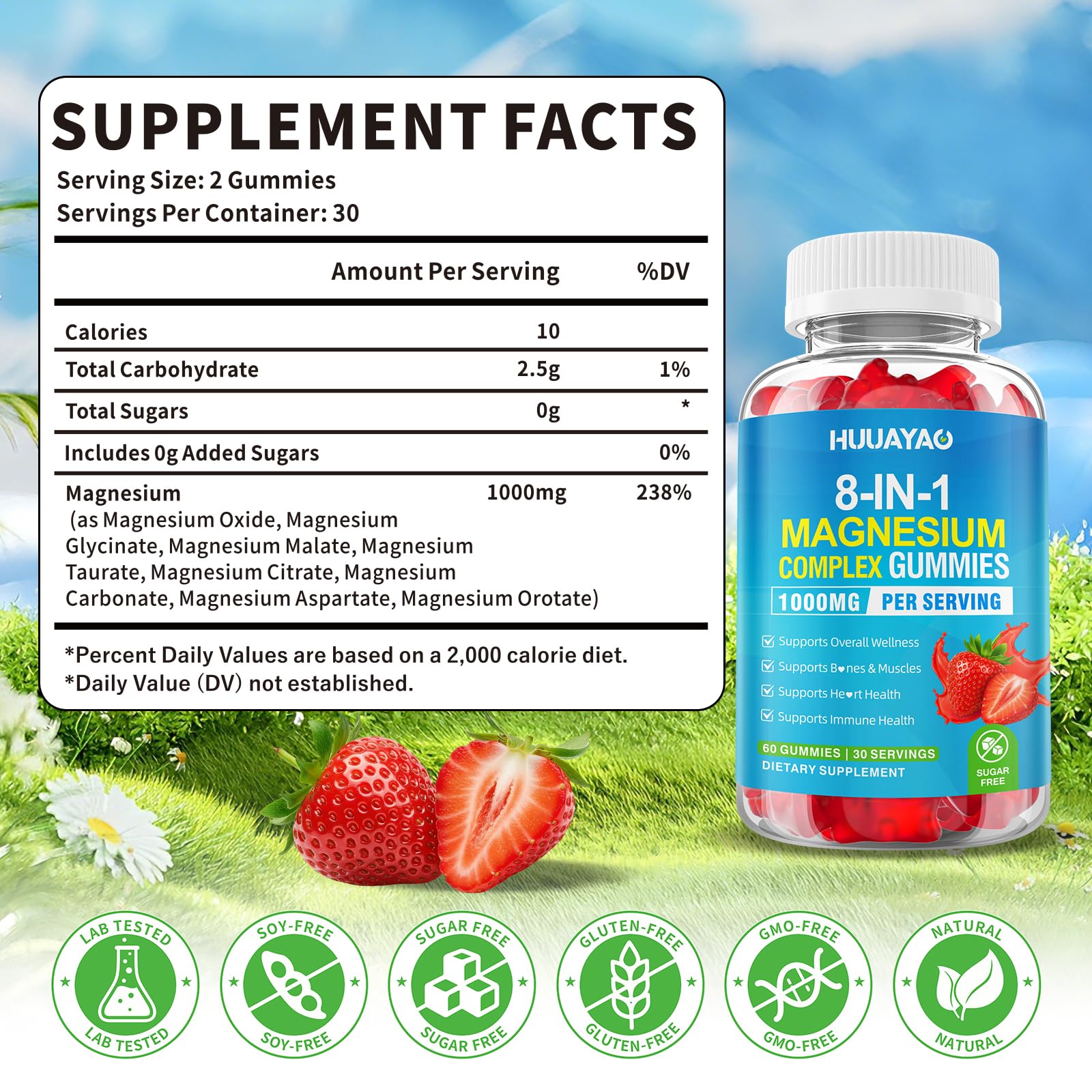 Magnesium Complex Gummies for Women Men 8 in 1, Magnesium Glycinate, Citrate, Malate, Taurate, Supports Bones, Muscle, Nerve Health, Sugar-Free, Vegan Non-GMO, Strawberry Flavor, 120 Count - dailyvitalstore