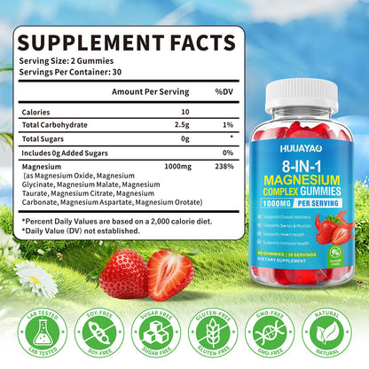 Magnesium Complex Gummies for Women Men 8 in 1, Magnesium Glycinate, Citrate, Malate, Taurate, Supports Bones, Muscle, Nerve Health, Sugar-Free, Vegan Non-GMO, Strawberry Flavor, 120 Count - dailyvitalstore