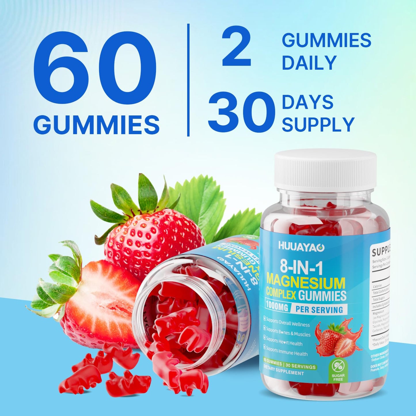 Magnesium Complex Gummies for Women Men 8 in 1, Magnesium Glycinate, Citrate, Malate, Taurate, Supports Bones, Muscle, Nerve Health, Sugar-Free, Vegan Non-GMO, Strawberry Flavor, 120 Count - dailyvitalstore