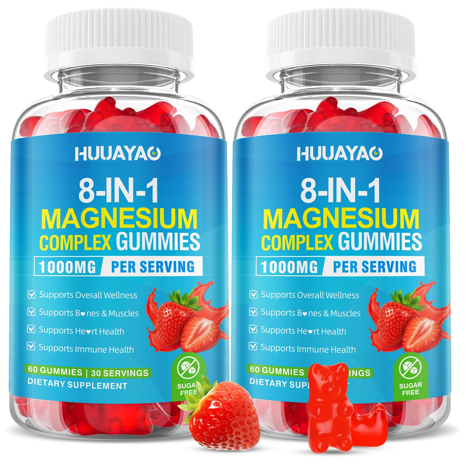 Magnesium Complex Gummies for Women Men 8 in 1, Magnesium Glycinate, Citrate, Malate, Taurate, Supports Bones, Muscle, Nerve Health, Sugar-Free, Vegan Non-GMO, Strawberry Flavor, 120 Count - dailyvitalstore