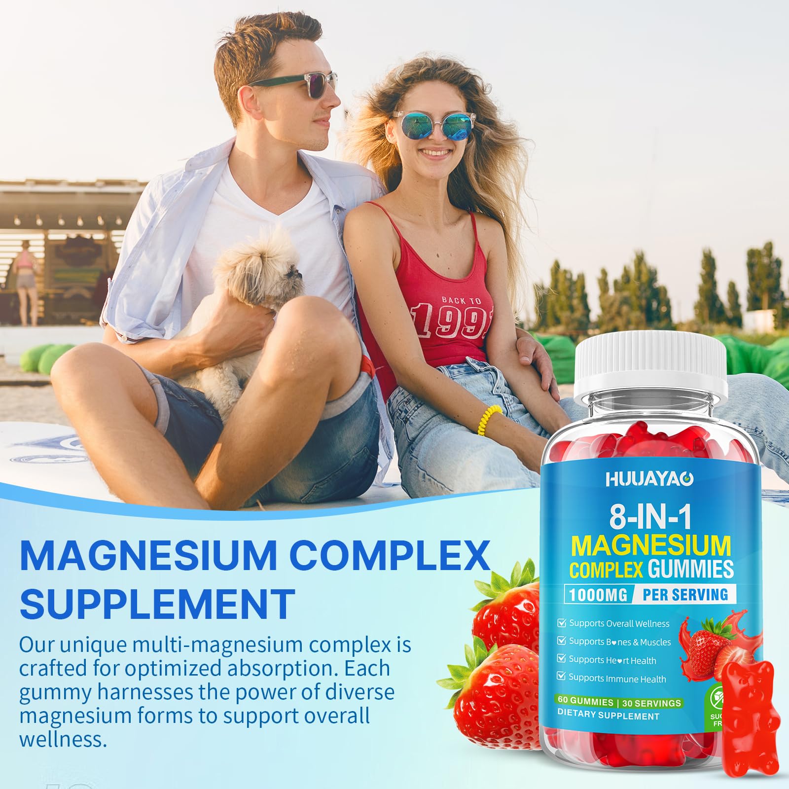 Magnesium Complex Gummies for Women Men 8 in 1, Magnesium Glycinate, Citrate, Malate, Taurate, Supports Bones, Muscle, Nerve Health, Sugar-Free, Vegan Non-GMO, Strawberry Flavor, 120 Count - dailyvitalstore