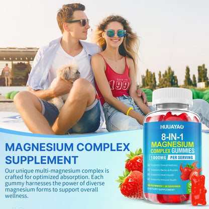 Magnesium Complex Gummies for Women Men 8 in 1, Magnesium Glycinate, Citrate, Malate, Taurate, Supports Bones, Muscle, Nerve Health, Sugar-Free, Vegan Non-GMO, Strawberry Flavor, 120 Count - dailyvitalstore