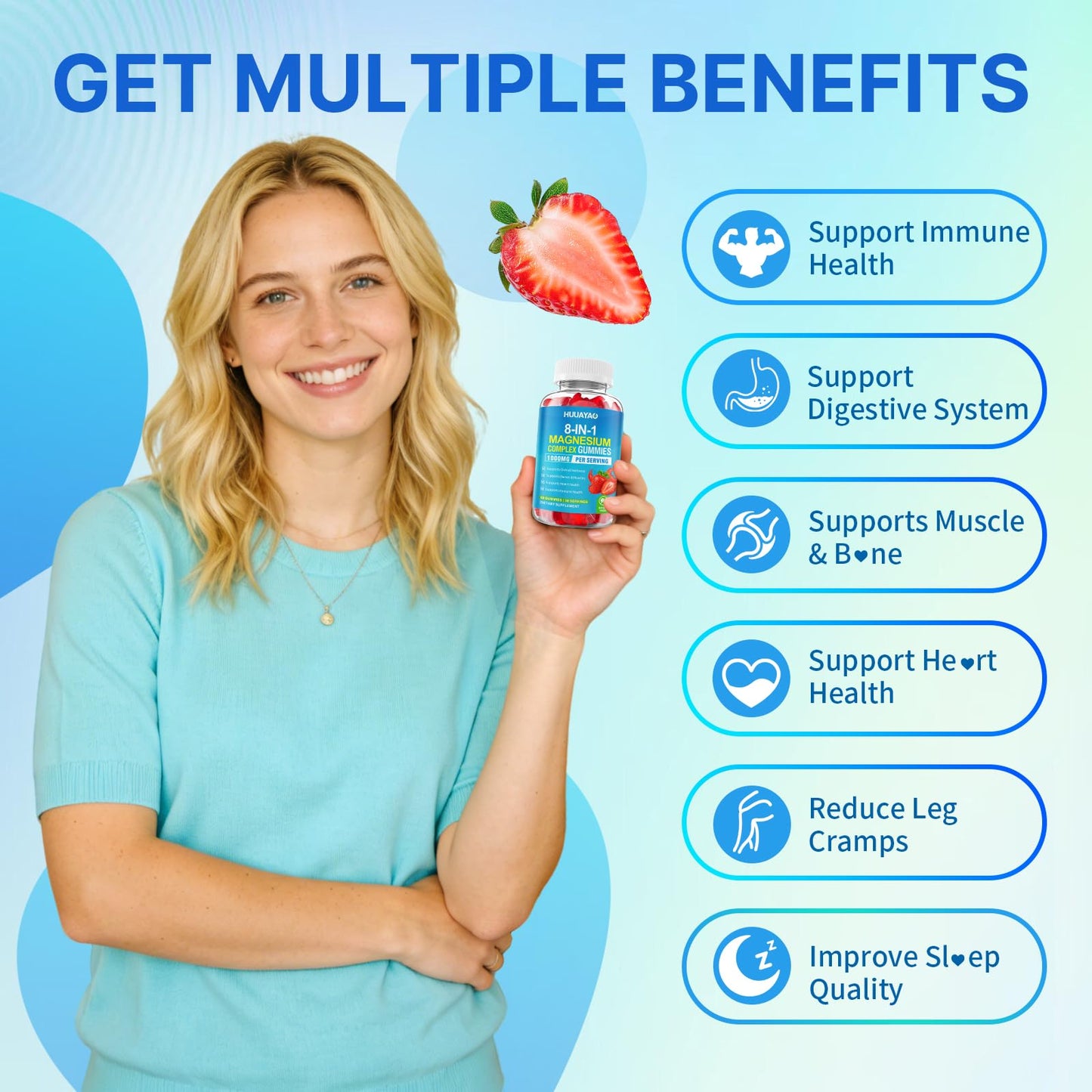 Magnesium Complex Gummies for Women Men 8 in 1, Magnesium Glycinate, Citrate, Malate, Taurate, Supports Bones, Muscle, Nerve Health, Sugar-Free, Vegan Non-GMO, Strawberry Flavor, 120 Count - dailyvitalstore