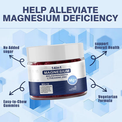 Magnesium Complex Gummies for Women & Men, Calm Magnesium Gummies for Women & Men, 14-in-1 with Ashwagandha, L-Theanine, Vitamin D3 & Zinc, 60 Count (1) - dailyvitalstore