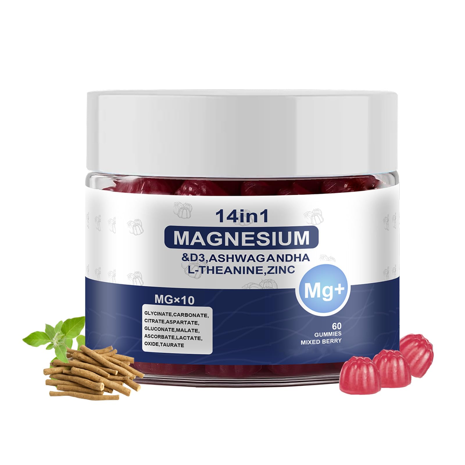 Magnesium Complex Gummies for Women & Men, Calm Magnesium Gummies for Women & Men, 14-in-1 with Ashwagandha, L-Theanine, Vitamin D3 & Zinc, 60 Count (1) - dailyvitalstore