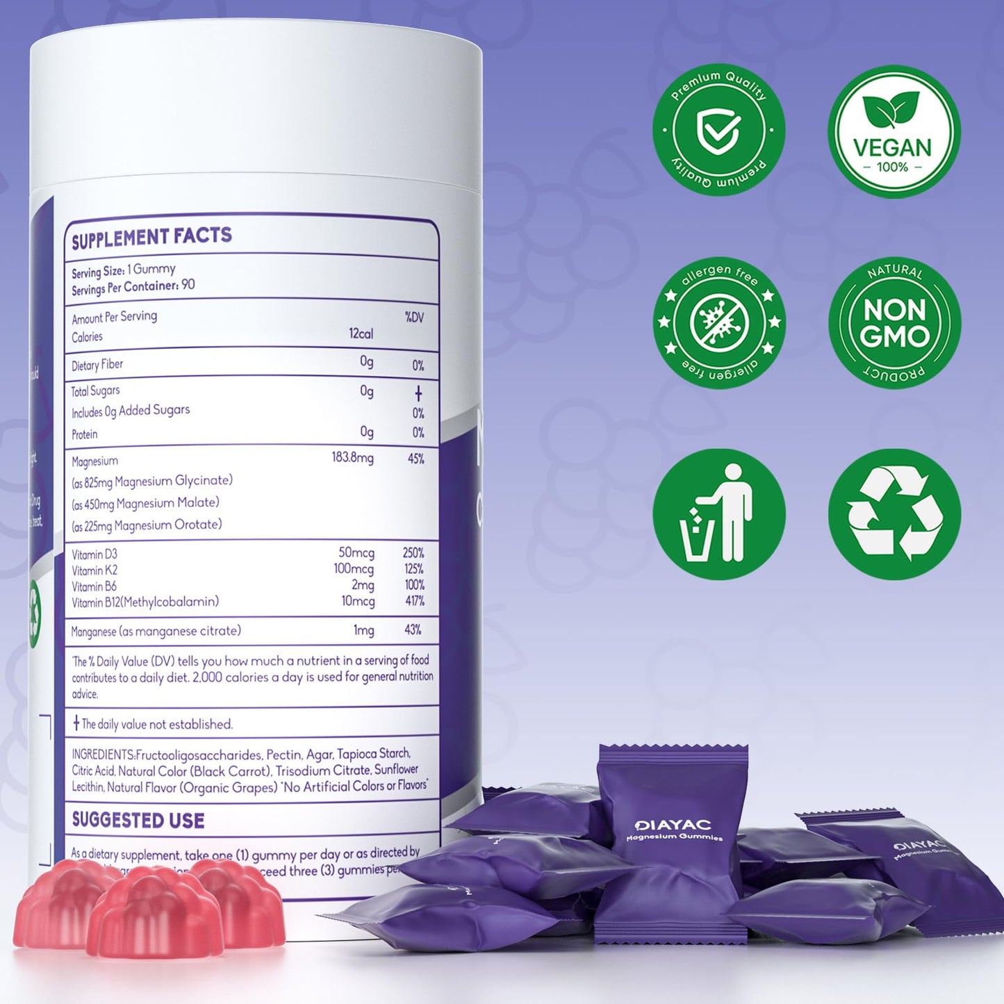 Magnesium Complex Gummies, Individually Packaged Magnesium Supplement, Magnesium Chelate, Bisglycinate, Malate, Citrate, Taurate Chewable for Women & Men,Sleep&Muscle&Nerve Health, Vegan 90 Counts - dailyvitalstore