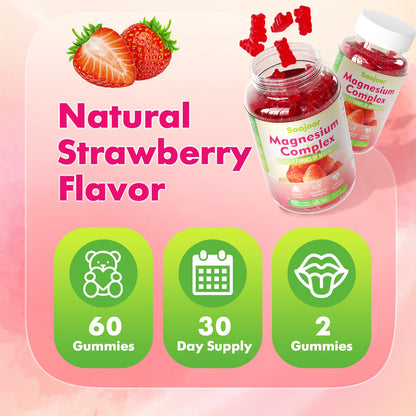 Magnesium Complex Gummies – with 12 Forms of Magnesium (Citrate, Glycinate, Malate, Oxide, and More) Plus Vitamins B6, B12, and C. for Women and Men – Strawberry Flavor, 60 Count - dailyvitalstore