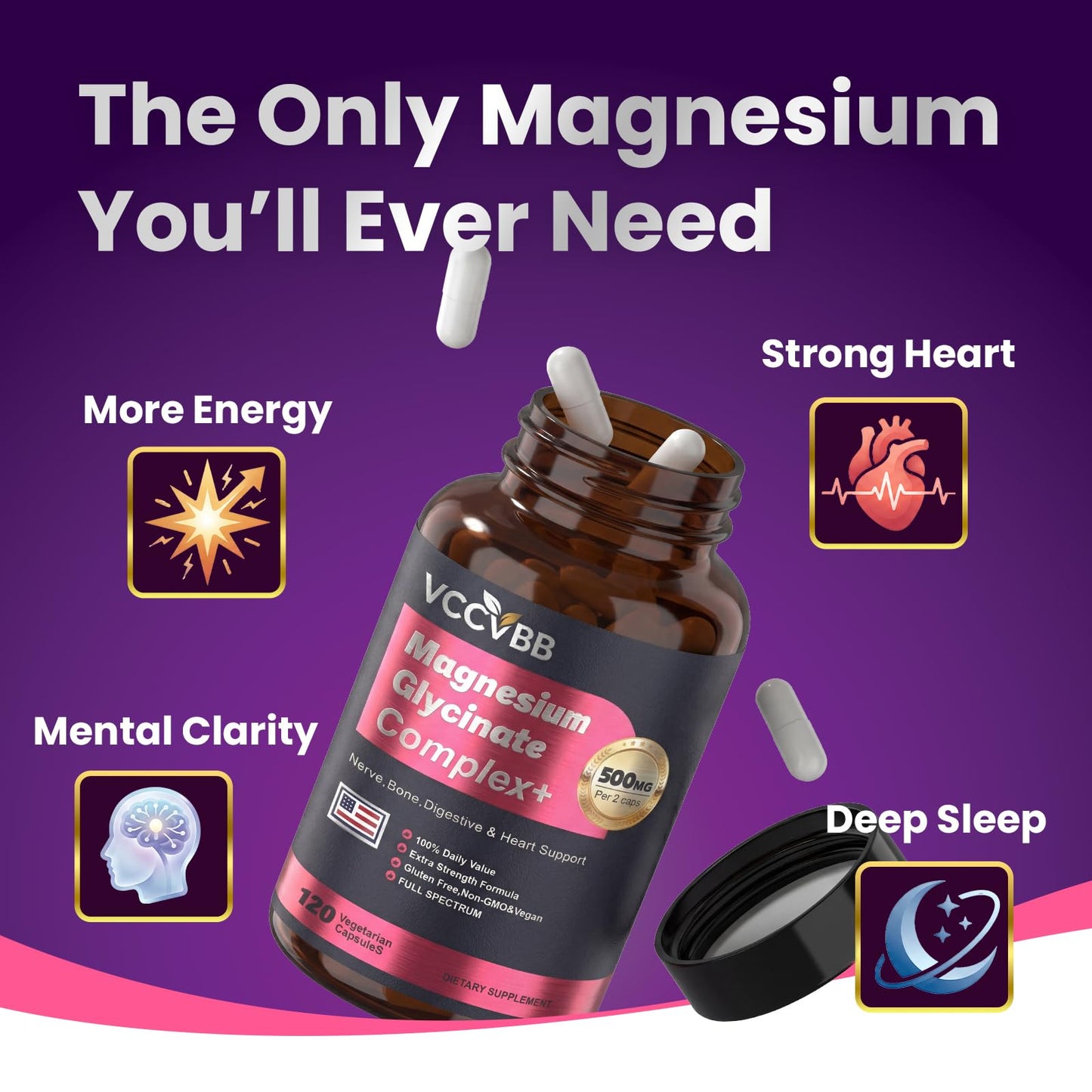 Magnesium Complex, Magnesium Glycinate, Elemental Magnesium Supplement with Taurate, Citrate, Orotate & Aspartate, Supports Muscle Relaxation, Heart Health, Sleep & Energy | Vegan (500mg) - dailyvitalstore