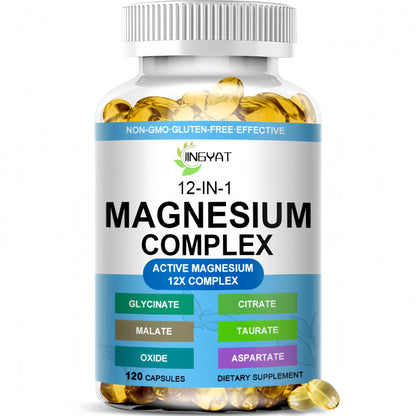 Magnesium Complex Softgels - 12-in-1 Magnesium Supplement with Glycinate,Citrate,Malate,Oxide,Taurate - High Absorption Magnesium Complex for Women & Men for Muscle, Heart, Sleep, Bone, Nerve Support - dailyvitalstore