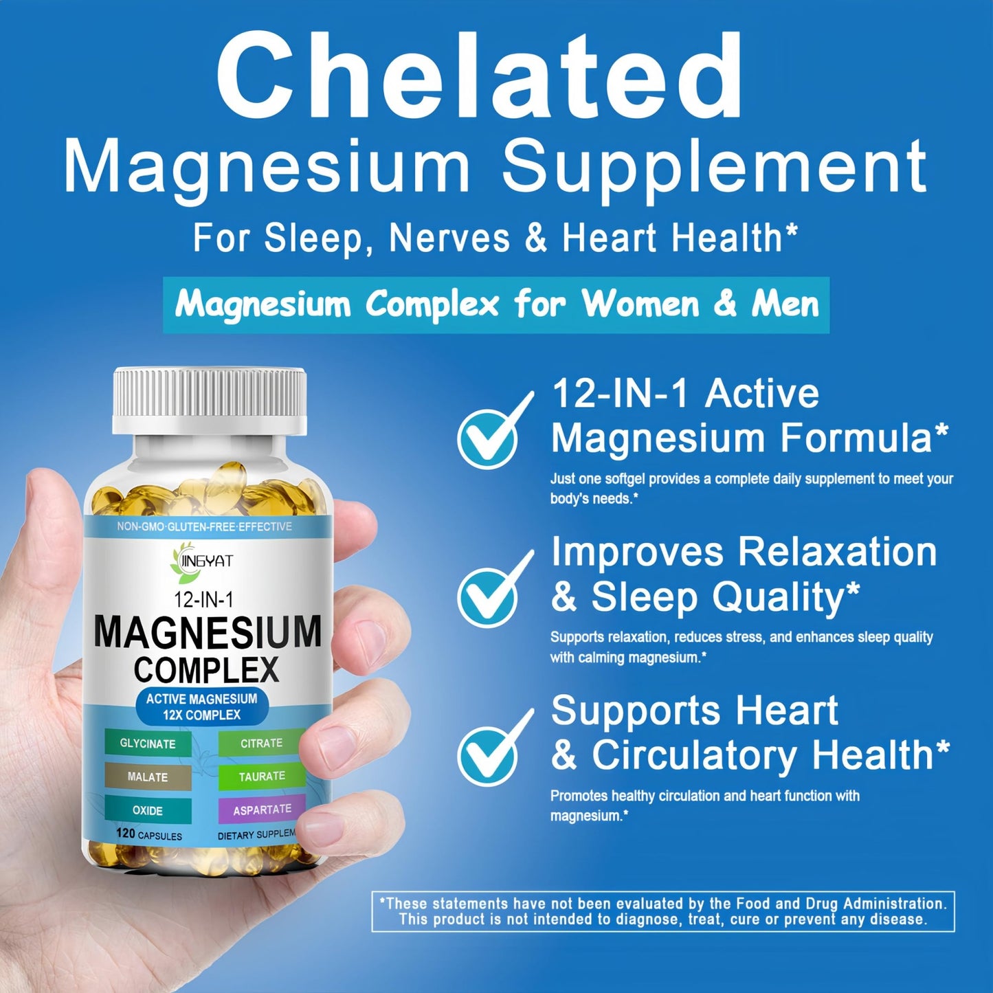Magnesium Complex Softgels - 12-in-1 Magnesium Supplement with Glycinate,Citrate,Malate,Oxide,Taurate - High Absorption Magnesium Complex for Women & Men for Muscle, Heart, Sleep, Bone, Nerve Support - dailyvitalstore