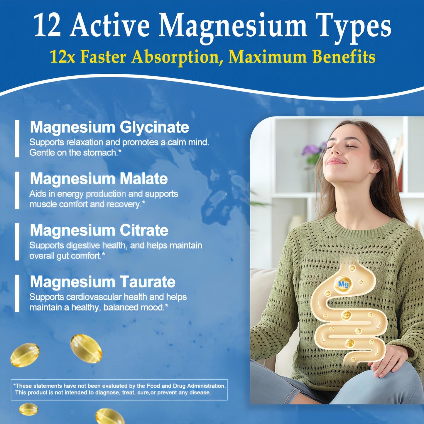 Magnesium Complex Softgels - 12-in-1 Magnesium Supplement with Glycinate,Citrate,Malate,Oxide,Taurate - High Absorption Magnesium Complex for Women & Men for Muscle, Heart, Sleep, Bone, Nerve Support - dailyvitalstore