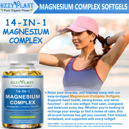 Magnesium Complex Softgels, High Absorption Magnesium Supplement with Glycinate, Citrate, Malate, Taurate, 14-in-1 Magnesium Complex for Women & Men for Muscle, Heart, Sleep Support, 2 Month Supply - dailyvitalstore
