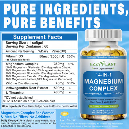 Magnesium Complex Softgels, High Absorption Magnesium Supplement with Glycinate, Citrate, Malate, Taurate, 14-in-1 Magnesium Complex for Women & Men for Muscle, Heart, Sleep Support, 2 Month Supply - dailyvitalstore