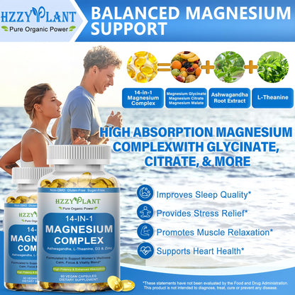 Magnesium Complex Softgels, High Absorption Magnesium Supplement with Glycinate, Citrate, Malate, Taurate, 14-in-1 Magnesium Complex for Women & Men for Muscle, Heart, Sleep Support, 2 Month Supply - dailyvitalstore