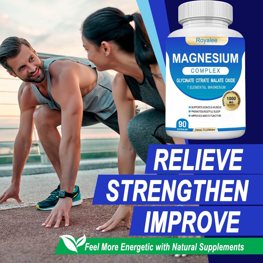 Magnesium Complex Supplement - 1000mg with 7 Magnesium Forms Including Glycinate, Citrate, Malate, Taurate & Orotate - Supports Relaxation, Muscle Function & Bone Strength - 90 Capsules - dailyvitalstore