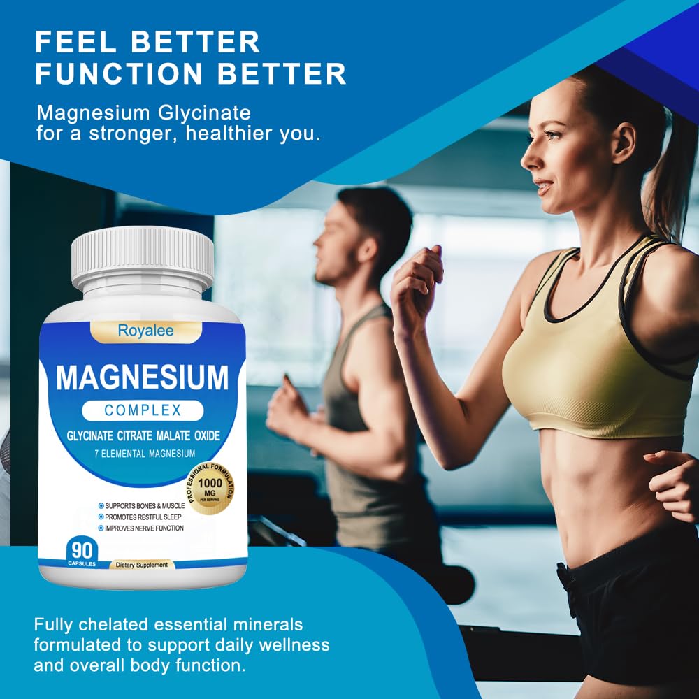 Magnesium Complex Supplement - 1000mg with 7 Magnesium Forms Including Glycinate, Citrate, Malate, Taurate & Orotate - Supports Relaxation, Muscle Function & Bone Strength - 90 Capsules - dailyvitalstore