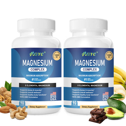 Magnesium Complex Supplement - 1000mg with 8 Magnesium Forms: Glycinate, Citrate, Malate, Taurate & Orotate - Supports Muscle Function, Bone Strength & Relaxation - Vegan, Non-GMO - 180 Capsules - dailyvitalstore