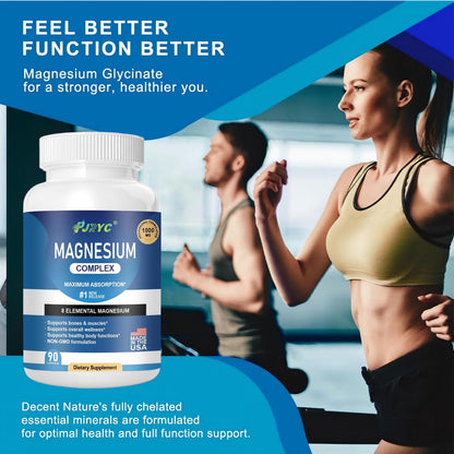 Magnesium Complex Supplement - 1000mg with 8 Magnesium Forms: Glycinate, Citrate, Malate, Taurate & Orotate - Supports Muscle Function, Bone Strength & Relaxation - Vegan, Non-GMO - 180 Capsules - dailyvitalstore