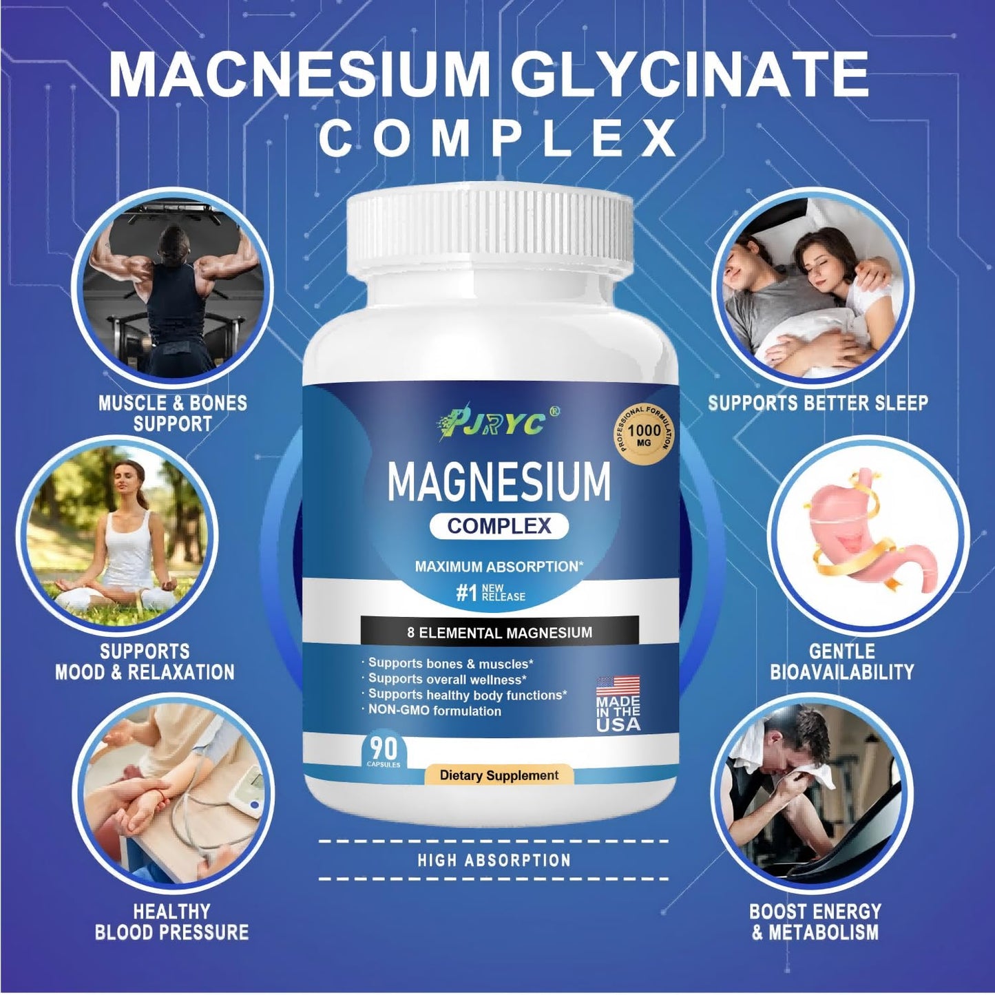 Magnesium Complex Supplement - 1000mg with 8 Magnesium Forms: Glycinate, Citrate, Malate, Taurate & Orotate - Supports Muscle Function, Bone Strength & Relaxation - Vegan, Non-GMO - 180 Capsules - dailyvitalstore